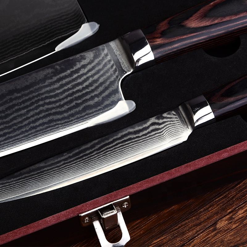 Trio Brune — 3 couteaux Damas — vue 2
