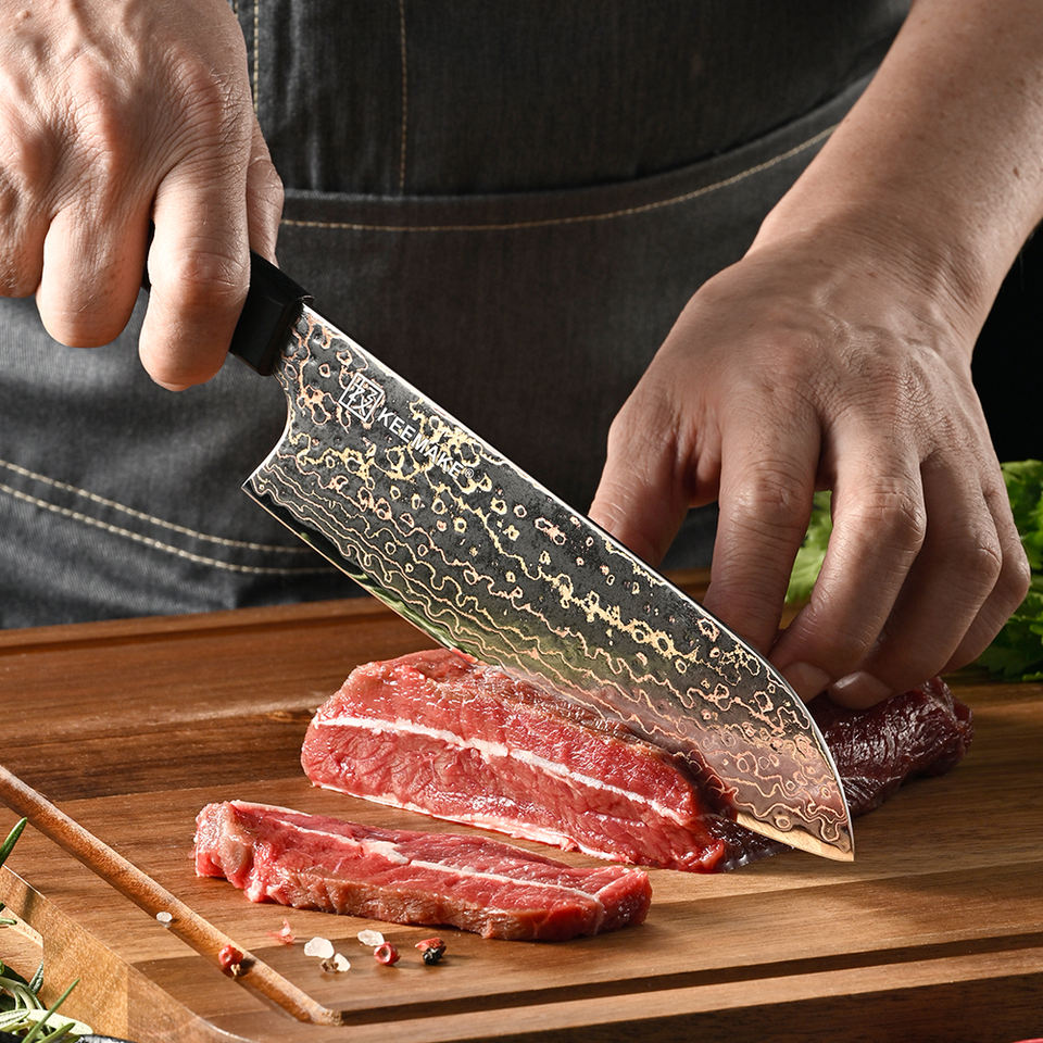 Santoku Cuivre Minéral — 17,8 cm — détail et mise en situation