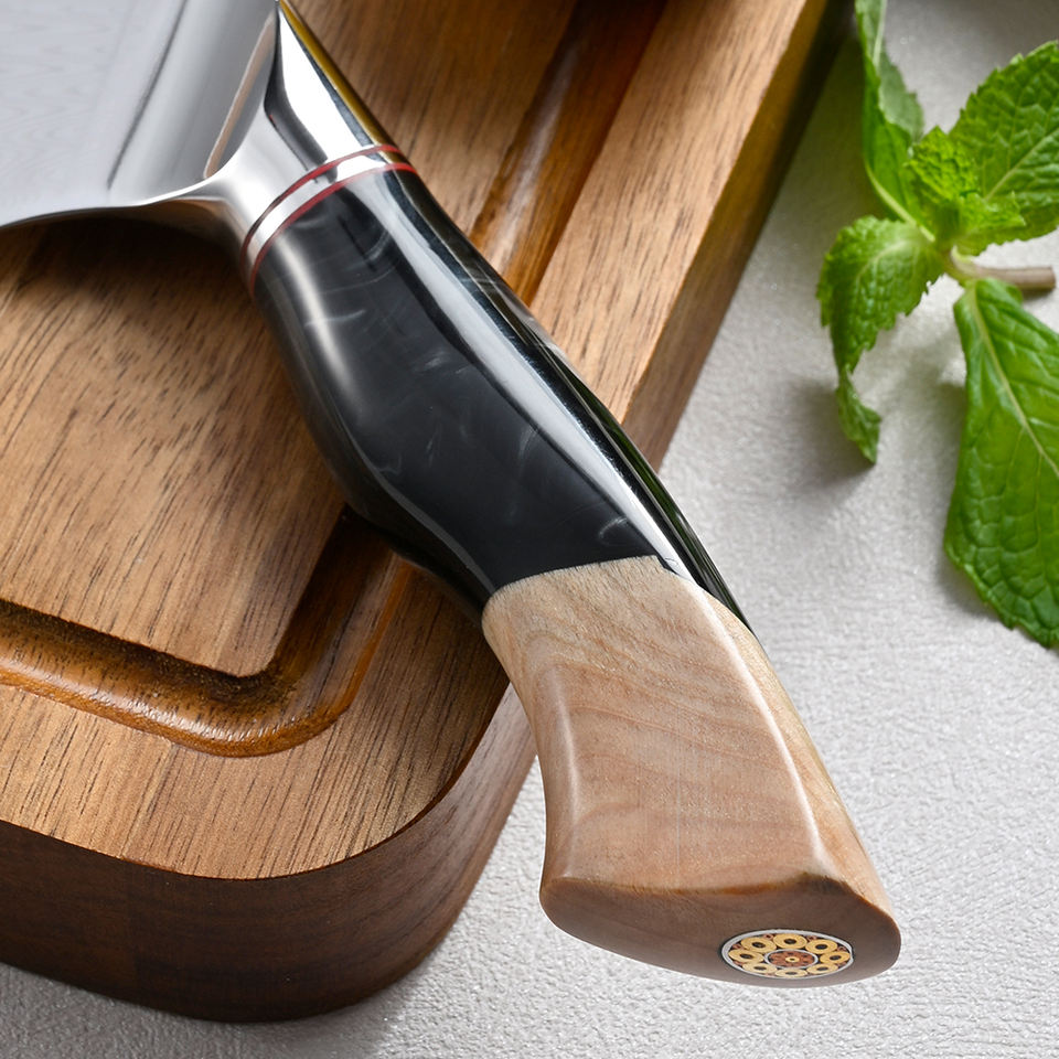 Couteau de chef Obsidienne — 22,9 cm — détail et mise en situation