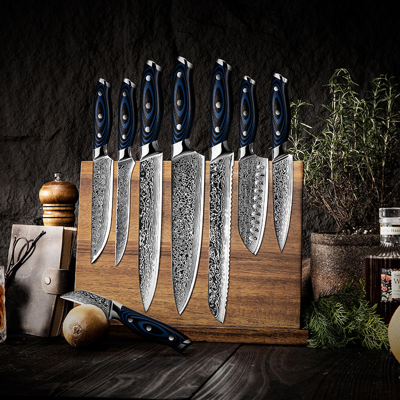 Bleu Grand Atelier — 8 couteaux Damas