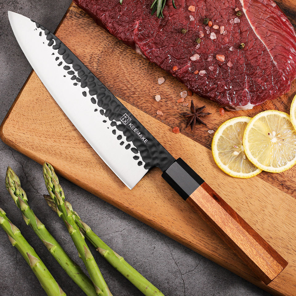 Couteau de chef Bois Brut — 20,3 cm — détail et mise en situation
