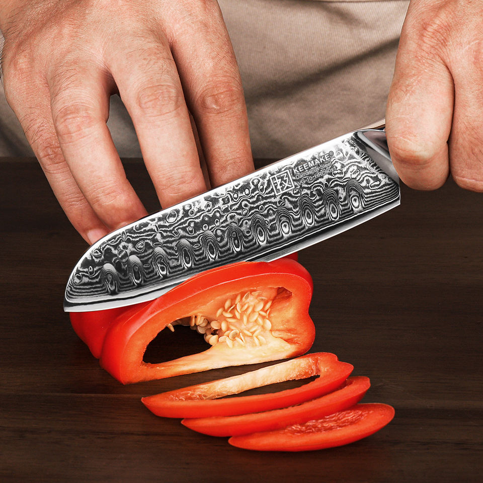 Santoku Noir Riveté — 12,7 cm — détail et mise en situation