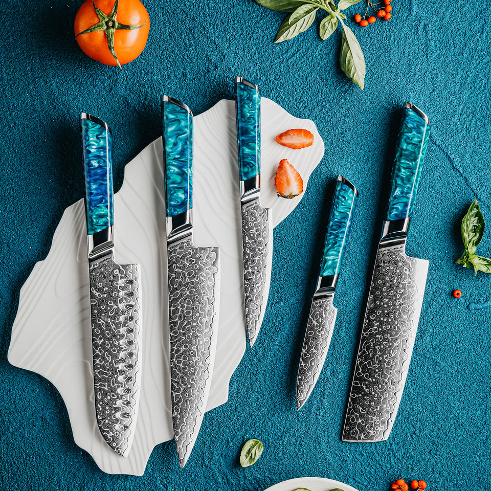 Lagon — 5 couteaux Damas et coffret