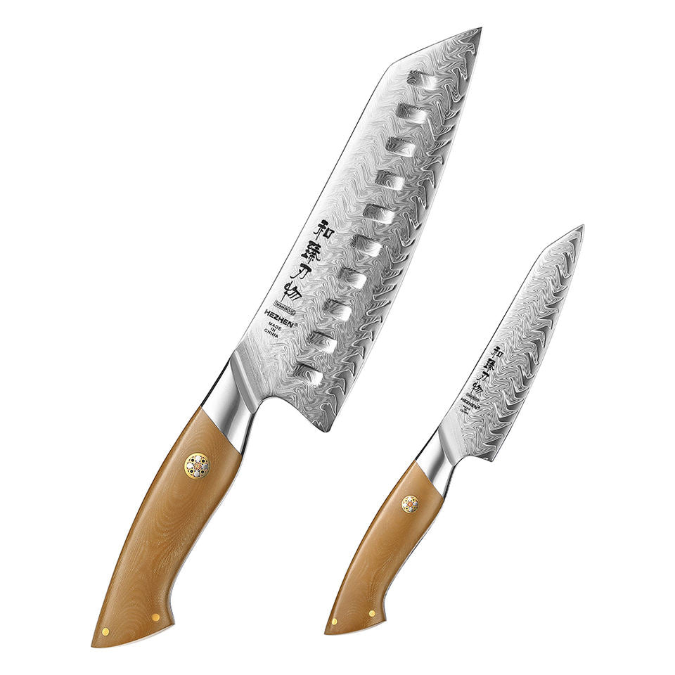 Duo Linéo — 2 couteaux Santoku & Utilitaire — contenu complet
