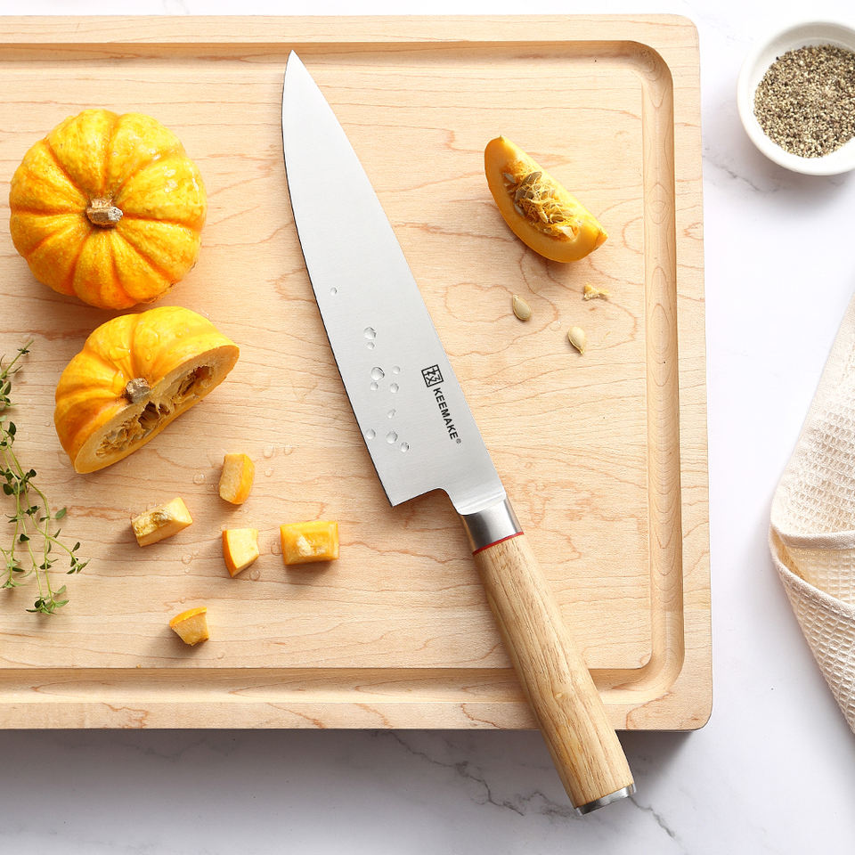 Couteau de chef Chêne Clair — 20,3 cm — détail et mise en situation