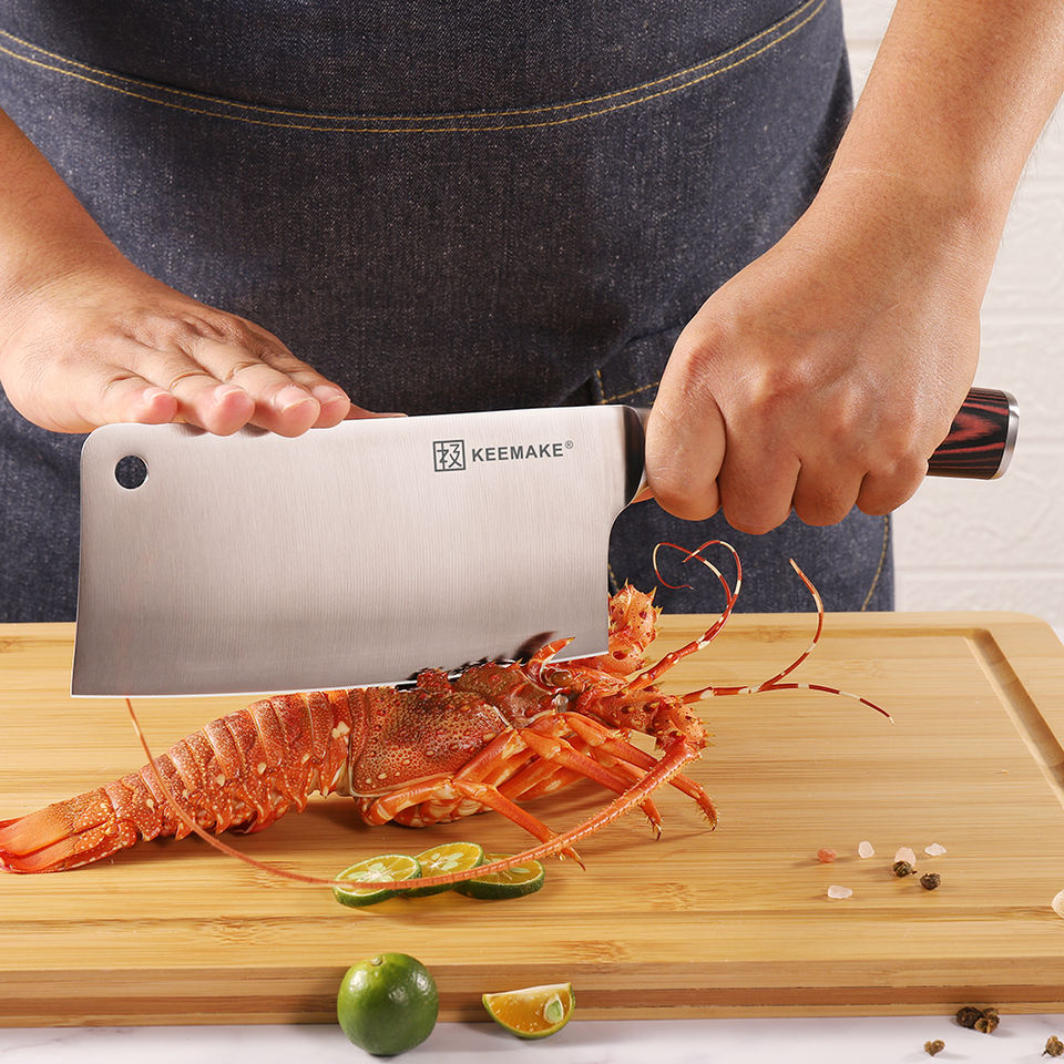 Couperet de cuisine Bois Brun — 17,8 cm — détail et mise en situation