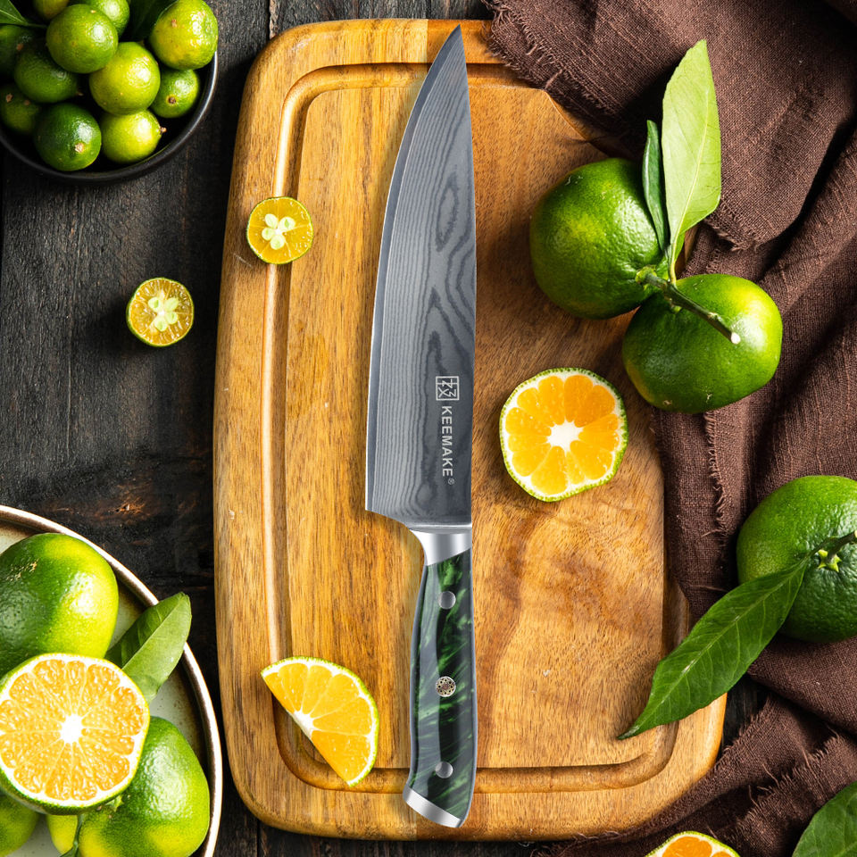 Couteau de chef Jade — 20,3 cm — détail et mise en situation