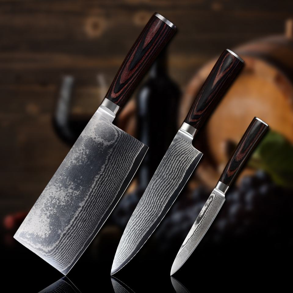 Trio Brune — 3 couteaux Damas — vue 3