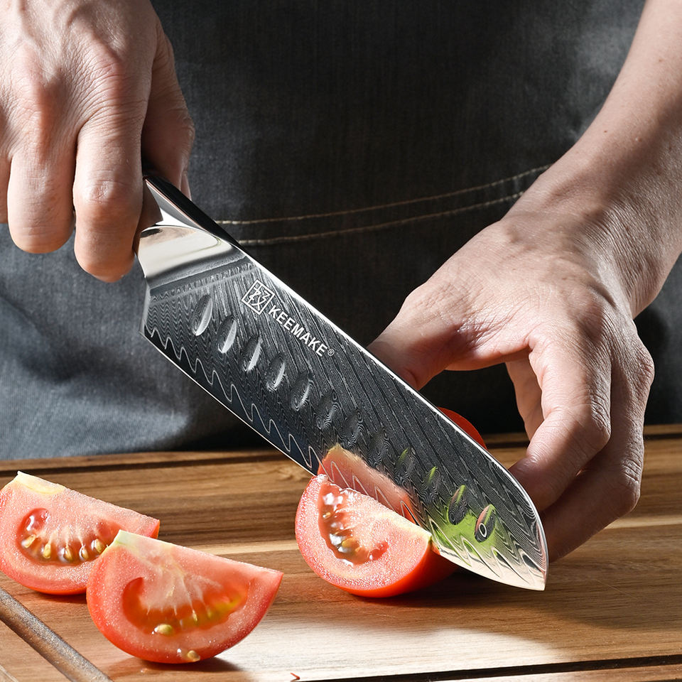 Santoku Obsidienne — 17,8 cm — détail et mise en situation