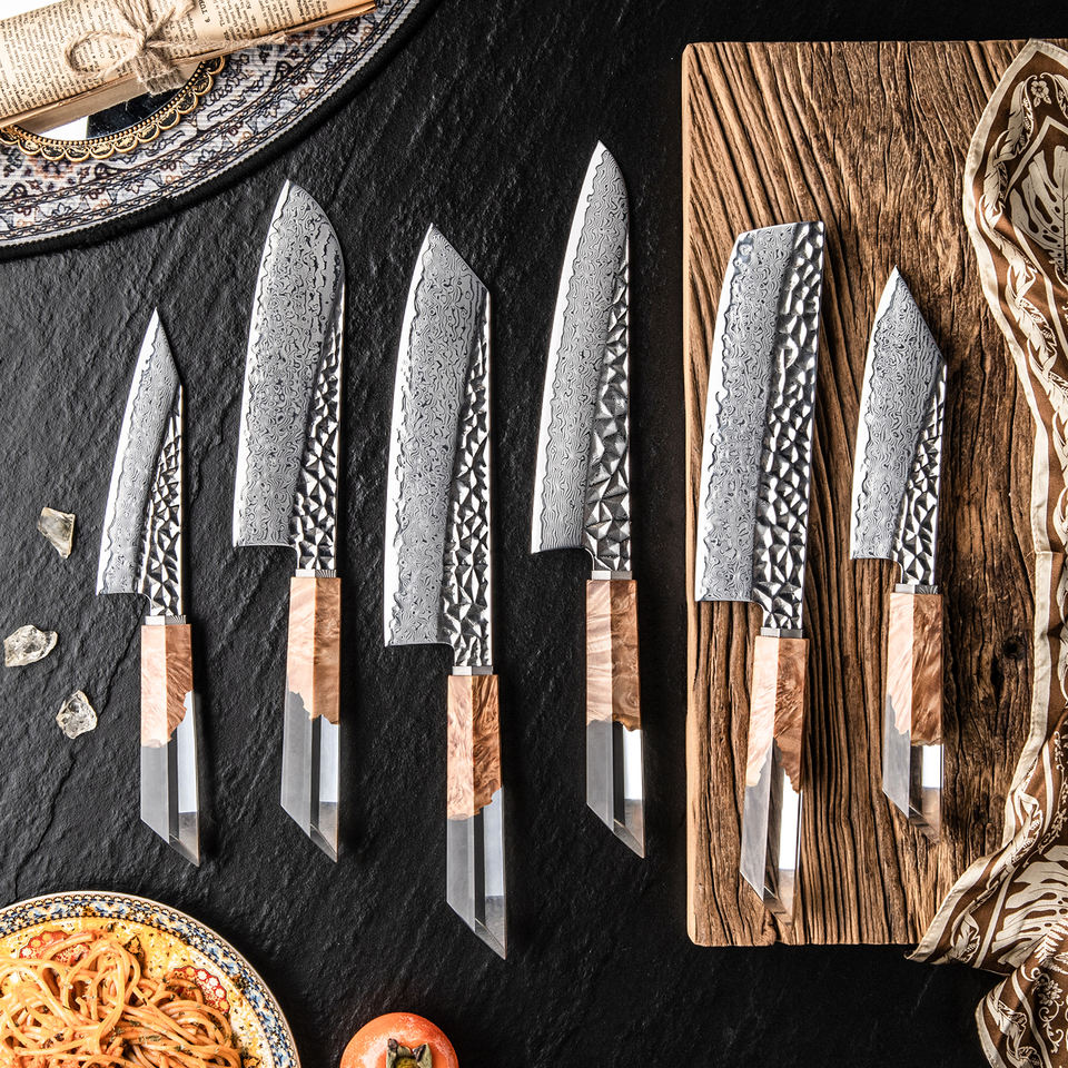 Cristal de Bois — 6 couteaux Damas et coffret