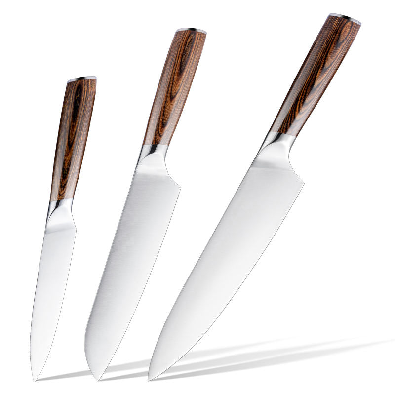 Trio Acajou — 3 couteaux en acier inoxydable