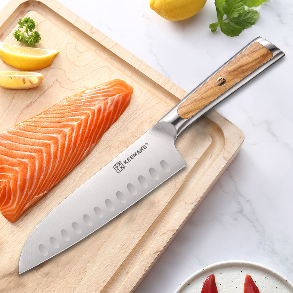 Santoku Olivier Clair — 17,8 cm — détail et mise en situation