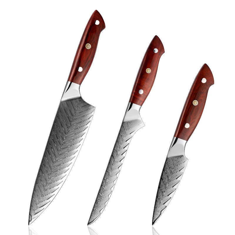 Trio Roseau — 3 couteaux Damas