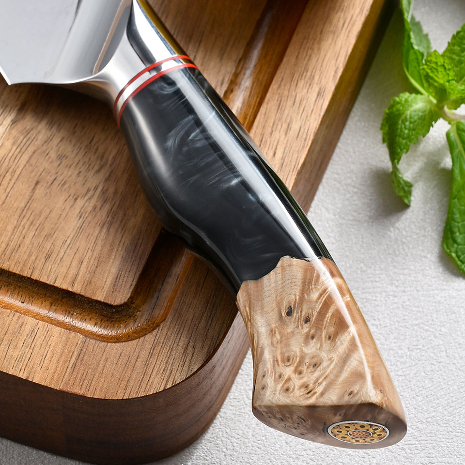 Couteau de chef Obsidienne — 15,2 cm — détail et mise en situation