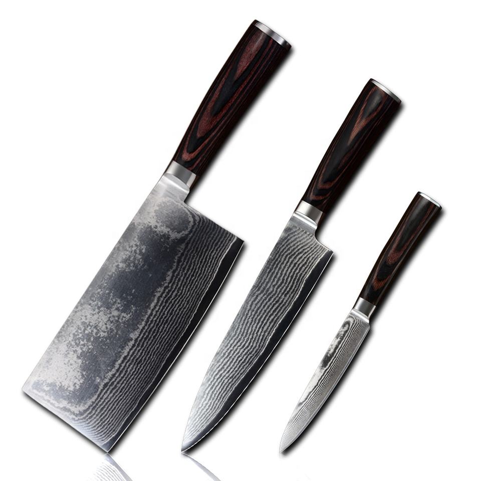 Trio Brune — 3 couteaux Damas