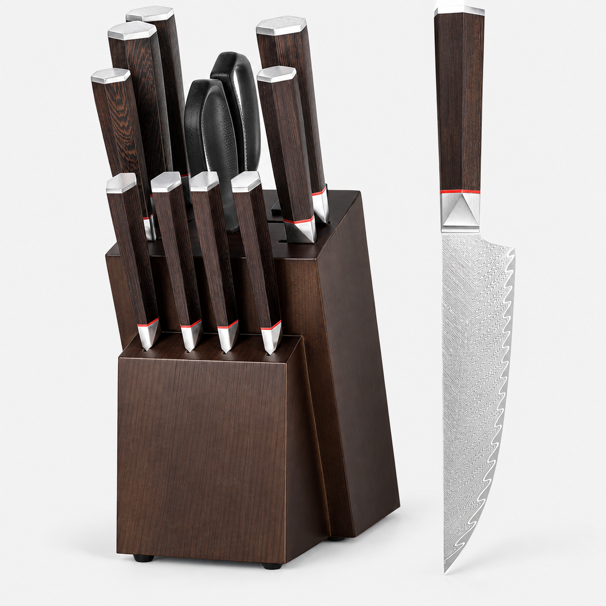Coffret Ambre — 12 pièces Damas avec bloc — ensemble complet