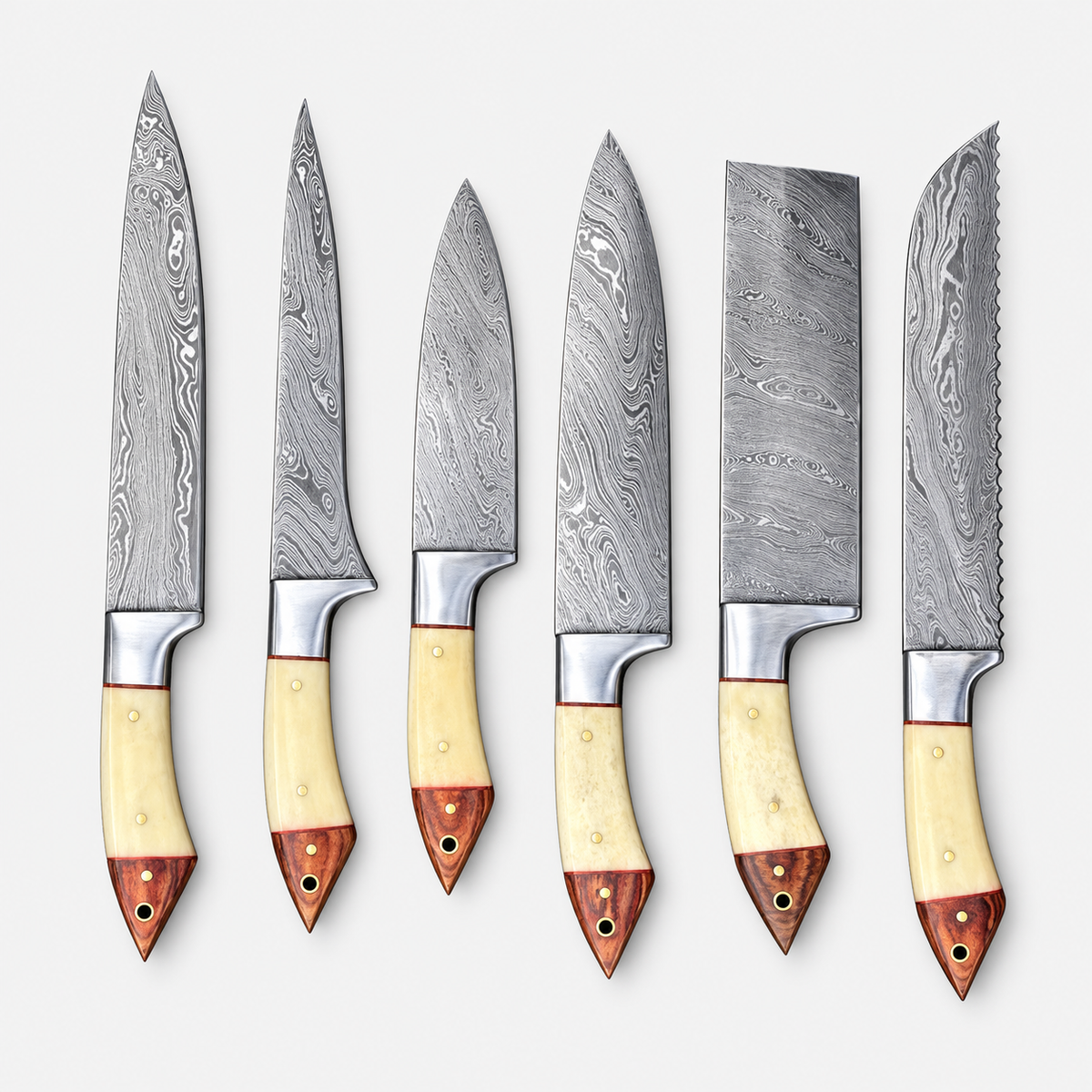 Set de 6 couteaux Damas — Le caractère, à chaque coupe