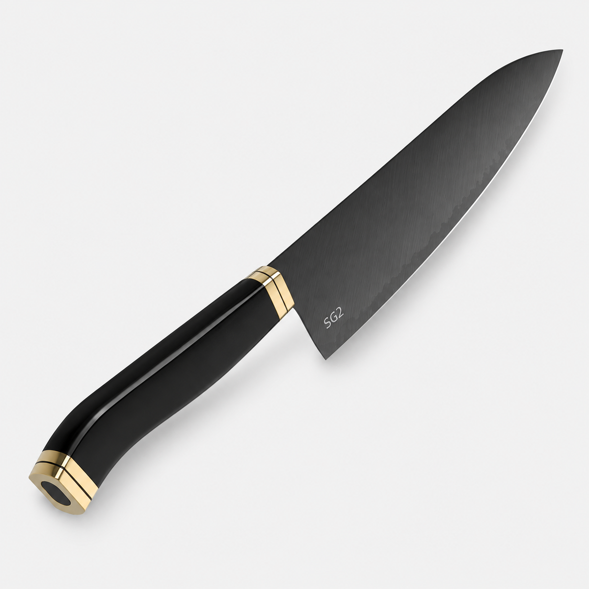 Couteau de chef Noir Satin — 20,3 cm — vue sur fond gris