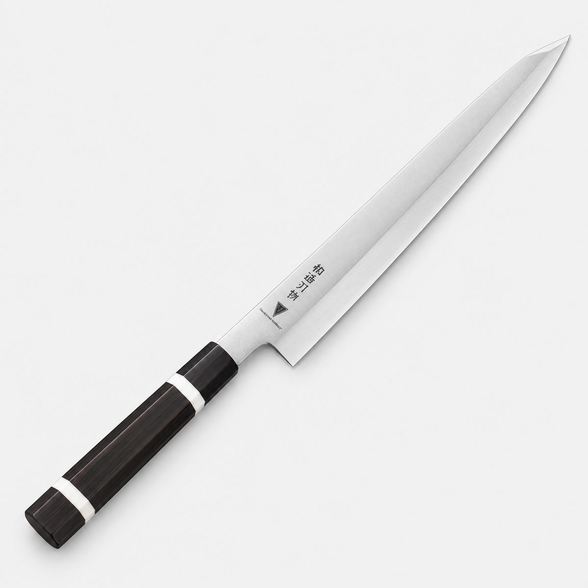 Yanagiba à pointe Kiritsuke Ébène Sashimi — 27 cm — vue sur fond gris