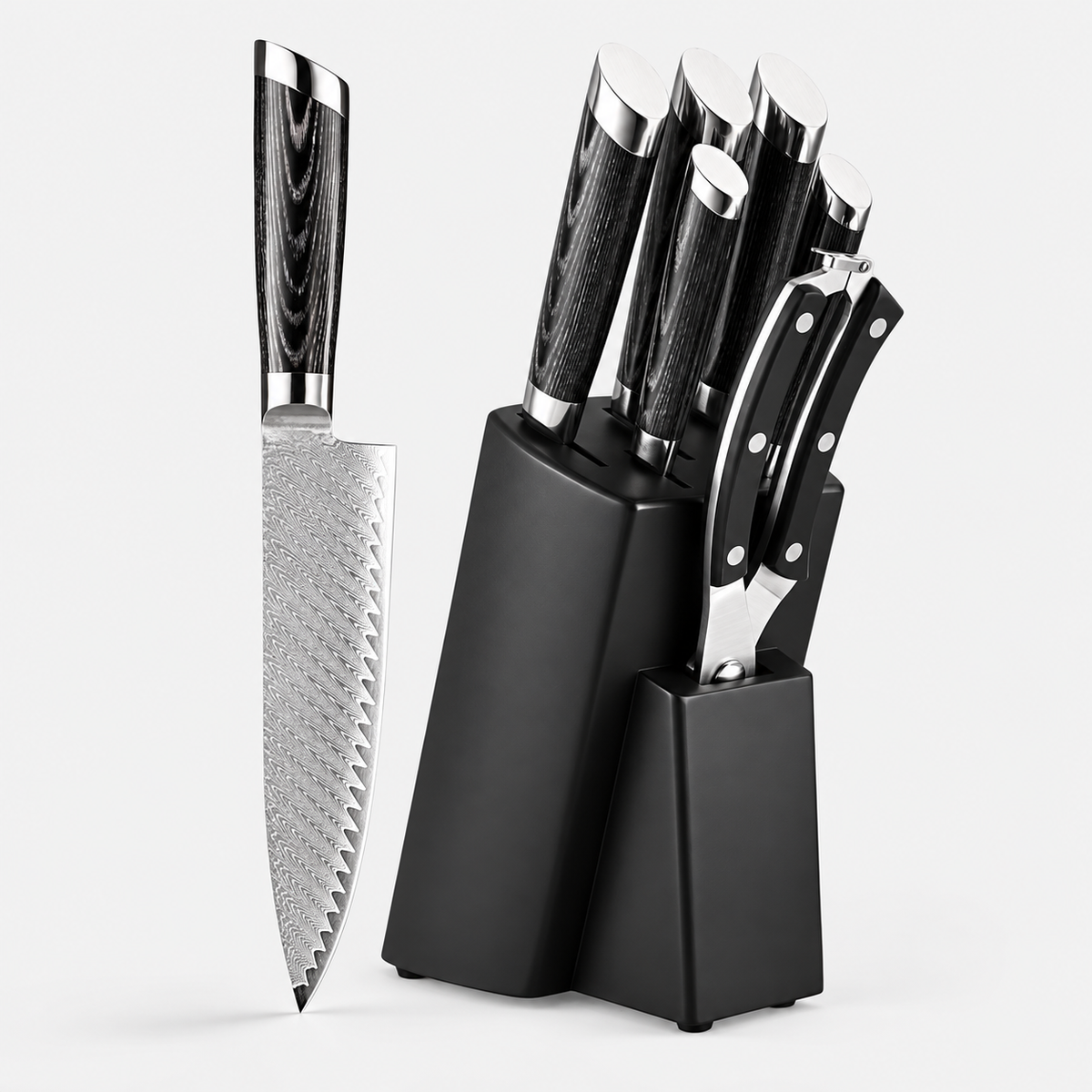 Coffret Horizon — 7 pièces Damas avec bloc — ensemble complet