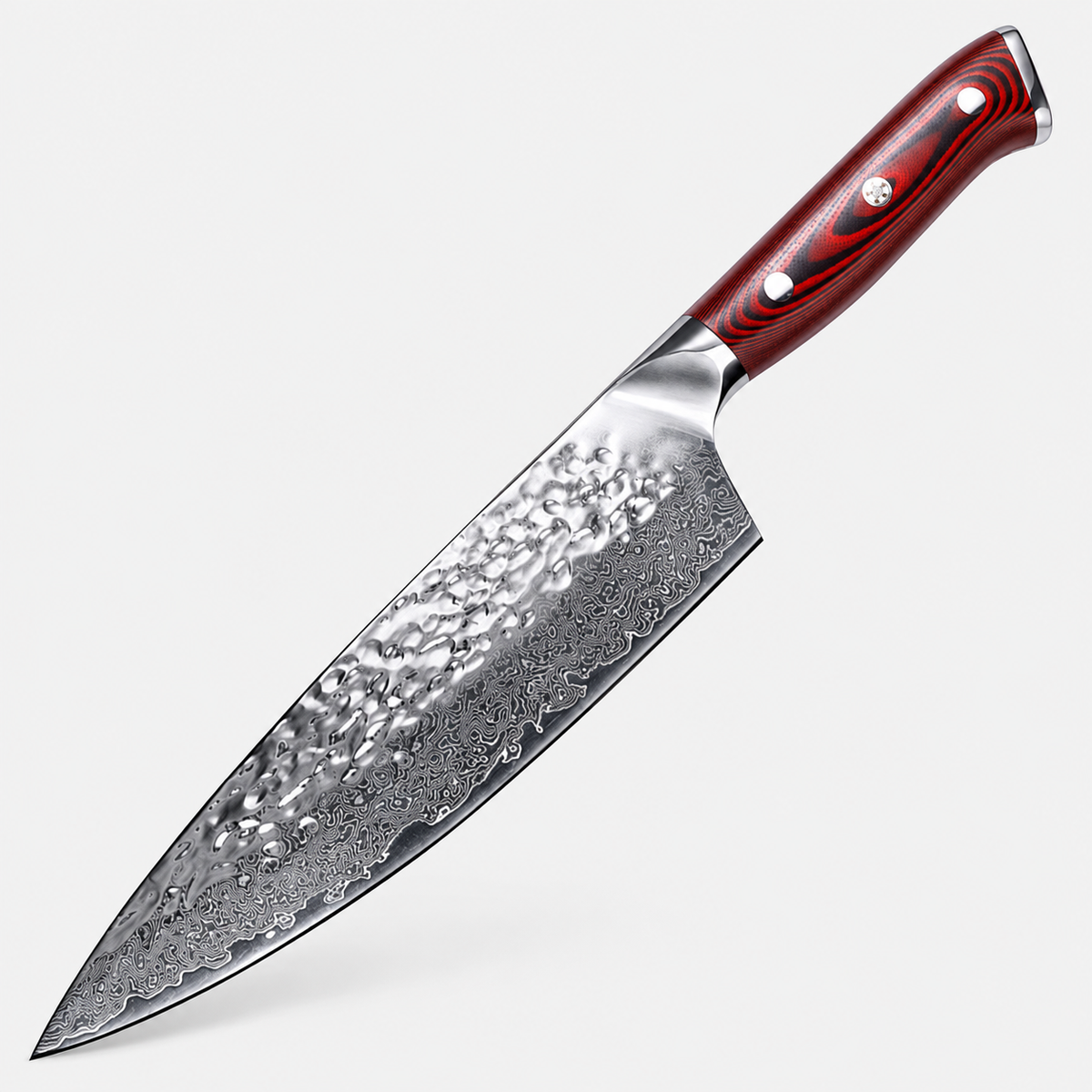 Couteau de chef Rouge Minéral — 20,3 cm — vue sur fond gris