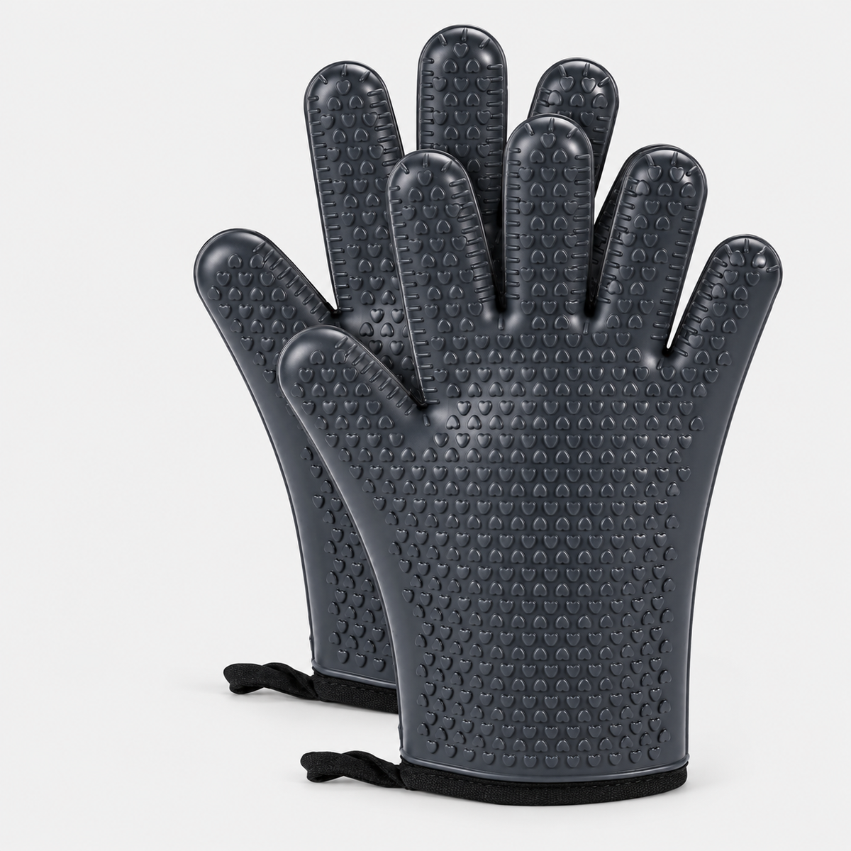 Gants de cuisine Gris — silicone texturé — vue sur fond gris