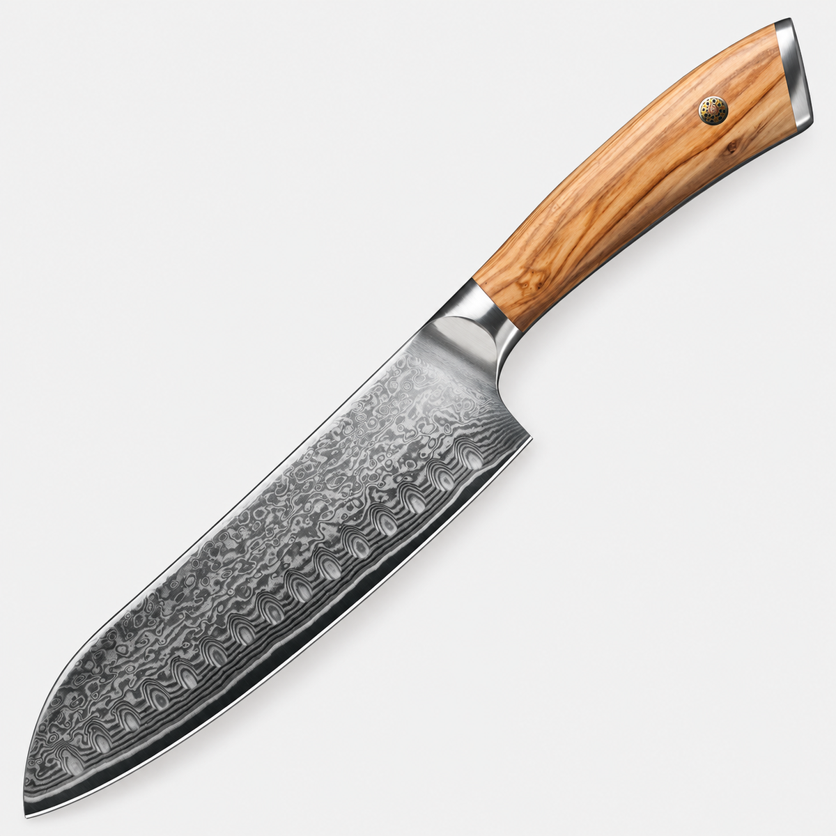 Santoku Olivier Damas — vue sur fond gris