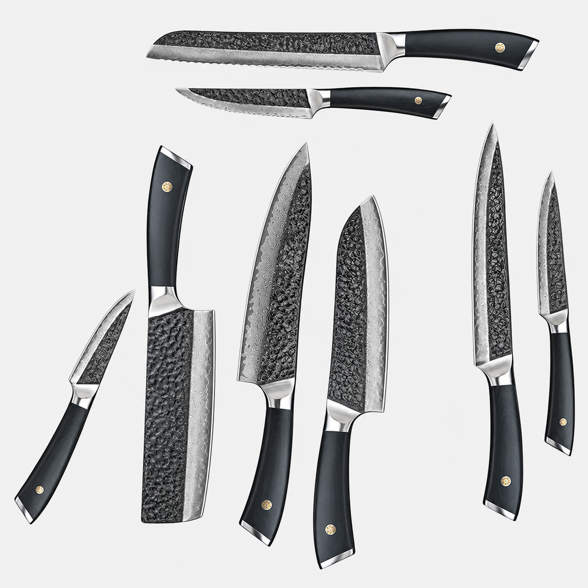Coffret Noctis — 8 couteaux — vue sur fond gris