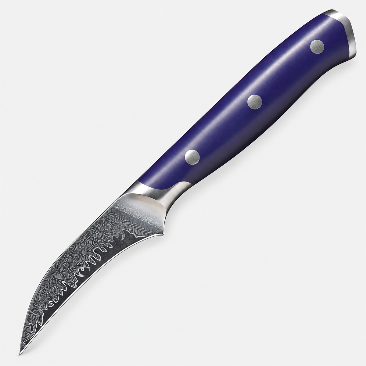 Couteau bec d’oiseau Iris — 7,6 cm — vue sur fond gris