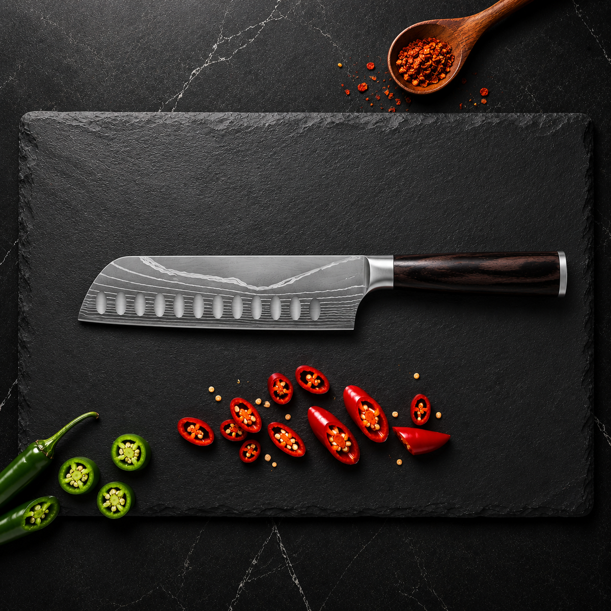 Couteau Santoku Japonais en acier - Série Kuro — vue 4